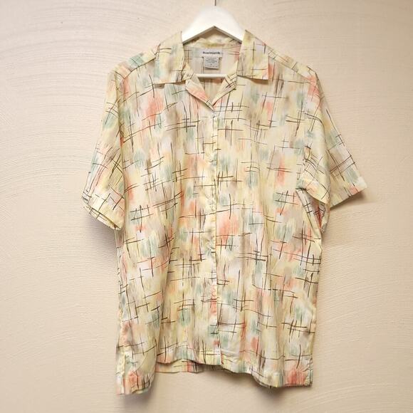 Bonworth Button Down Shirt Size Medium Graphic Print Silky Light Weight Poly​ - Picture 1 of 5